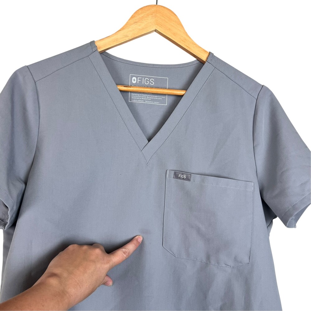 Figs Technical Collection V-Neck Scrub Top Gray Women Medium Single Pocket - Picture 5 of 10